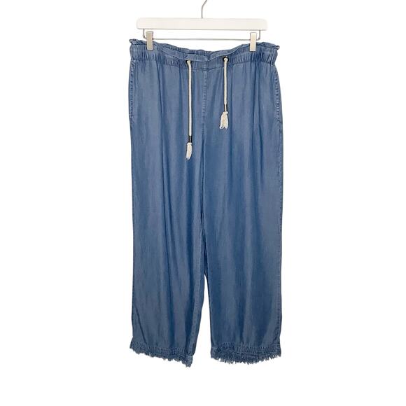 Marc New York Wide Leg Chambray Cropped Fringe Hem Pants Small - Picture 1 of 6